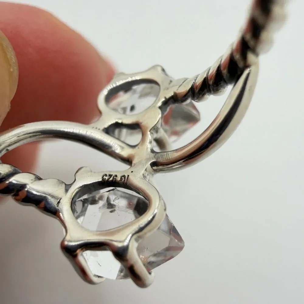 NWT‎ 8x7mm double HERKIMER diamond quartz ring w/ sterling silver rope design!
